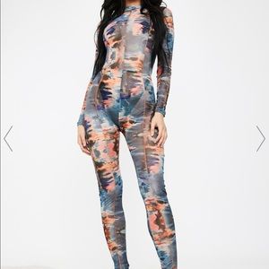 NWT Dolls Kill mesh catsuit medium poster grl